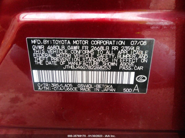 JTHBJ46G782268253 Lexus ES 350