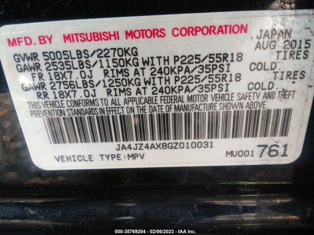 JA4JZ4AX8GZ010031 Mitsubishi OUTLANDER GT