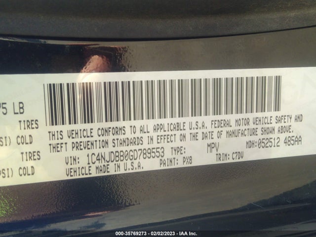 2016 Jeep Compass, VIN: 1C4NJDBB0GD789553