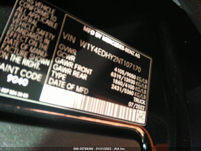 2022 Mercedes-Benz Sprinter, VIN: W1Y4EDHY2NT107170