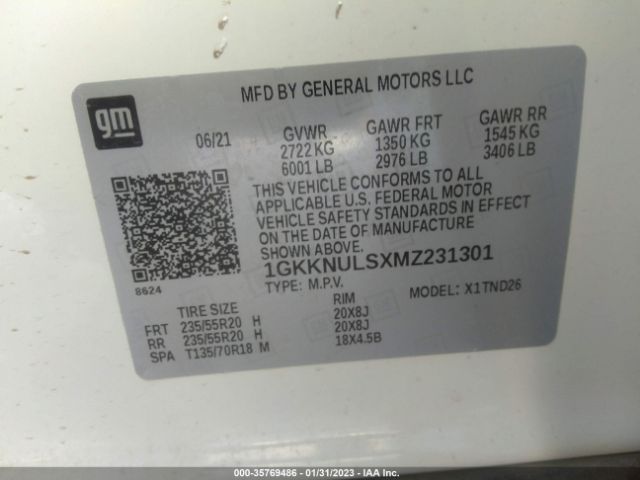1GKKNULSXMZ231301 GMC ACADIA SLT