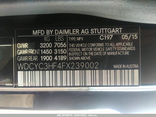 2015 Mercedes-Benz G-Class, VIN: WDCYC3HF4FX239002