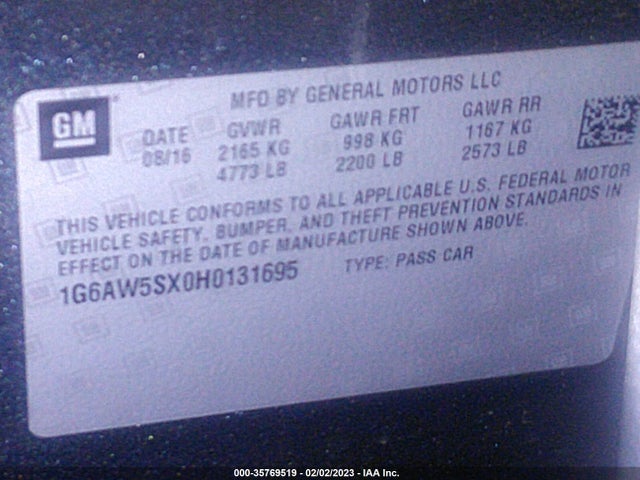 2017 Cadillac CTS, VIN: 1G6AW5SX0H0131695