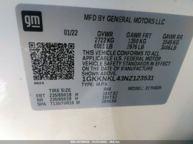 1GKKNKL43NZ123531 GMC ACADIA SLE