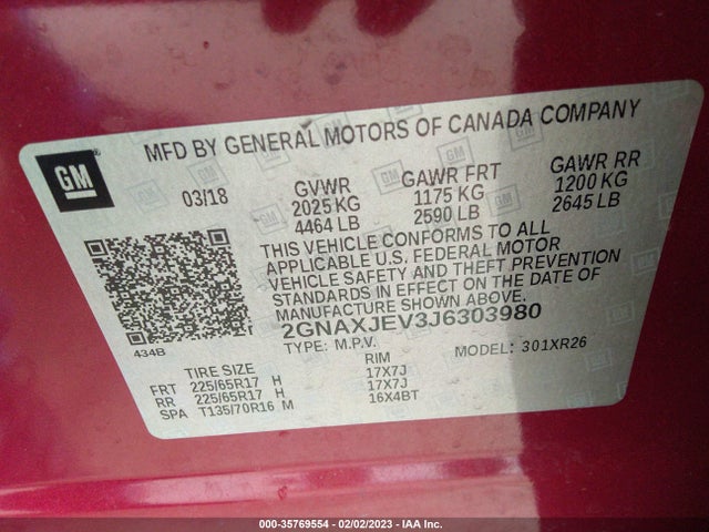 Chevrolet EQUINOX LT 2018 2GNAXJEV3J6303980 Image 11