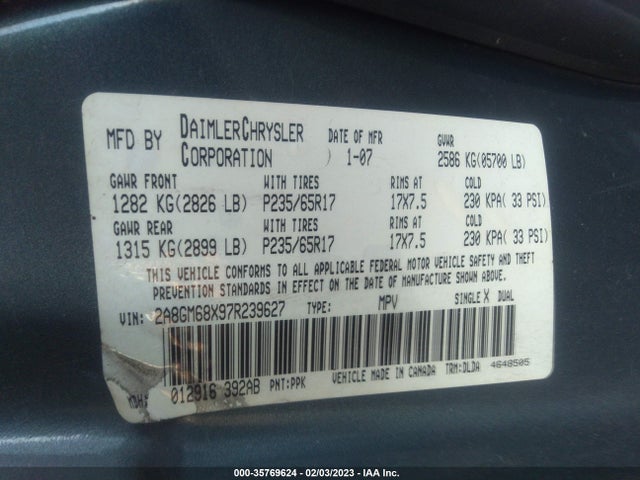 Chrysler Pacifica Touring 2007 2A8GM68X97R239627 Image 9