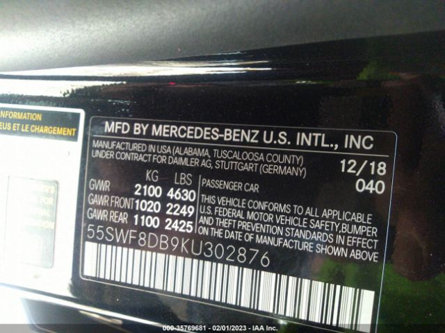 55SWF8DB9KU302876 Mercedes-Benz C-class C 300
