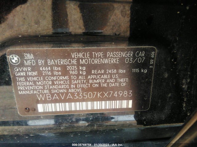 BMW 3 Series 328i 2007 WBAVA33507KX74983 Image 10
