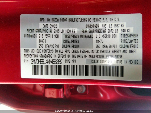 2022 Mazda CX-30, VIN: 3MVDMBBL4NM458359