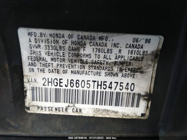 1996 HONDA CIVIC LX/EX VIN: 2HGEJ6605TH547540