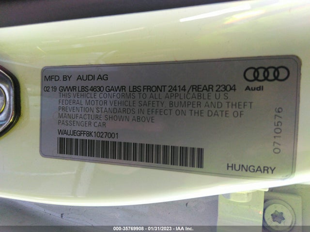 2019 Audi A3, VIN: WAUJEGFF8K1027001