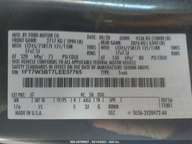 1FT7W3BT7LEE37765 Ford Super Duty F-350 Srw Xl/xlt/lariat