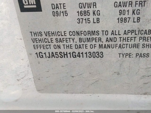 Chevrolet SONIC LS 2016 1G1JA5SH1G4113033 Image 9