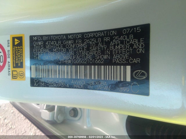 2016 Lexus ES, VIN: JTHBW1GG5G2101662