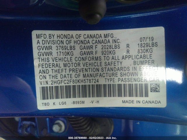 Honda Civic Sedan Sport 2019 2HGFC2F80KH578724 Image 10
