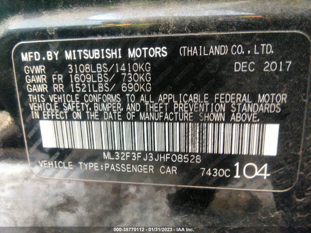 2018 MITSUBISHI MIRAGE G4 ES VIN: ML32F3FJ3JHF08528