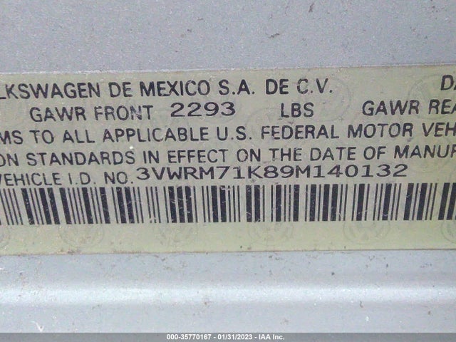 2009 VOLKSWAGEN JETTA SEDAN SE VIN: 3VWRM71K89M140132