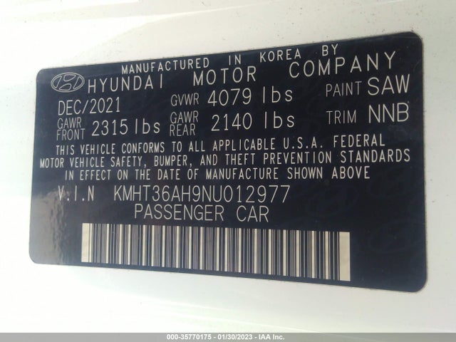 2022 Hyundai Veloster, VIN: KMHT36AH9NU012977