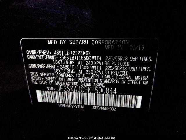 JF2SKAJC9KH500844 Subaru Forester Sport