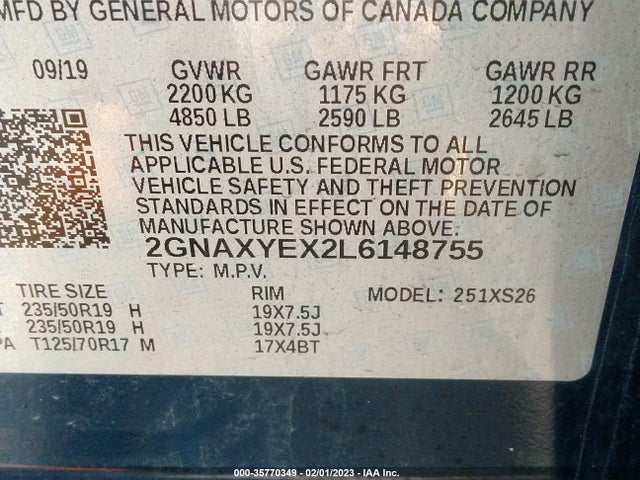 2020 Chevrolet Equinox, VIN: 2GNAXYEX2L6148755