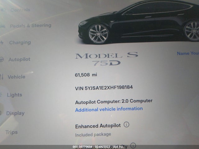 Tesla Model S 100d/90d/75d/60d/p100d 2017 5YJSA1E2XHF198184 Image 9