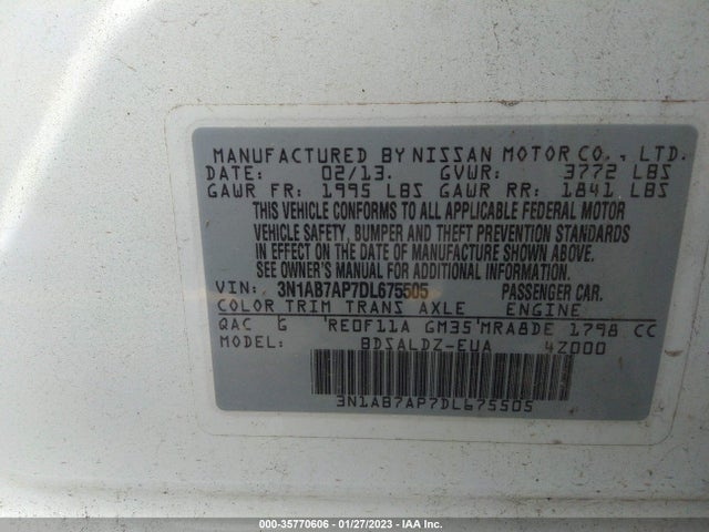 2013 NISSAN SENTRA SV VIN: 3N1AB7AP7DL675505