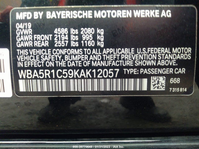 BMW 3 Series 330i 2019 аукцион фото