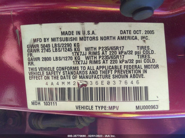 4A4MM21S36E037646 Mitsubishi Endeavor Ls