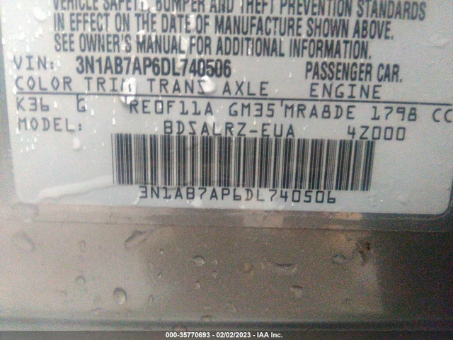 2013 NISSAN SENTRA SR VIN: 3N1AB7AP6DL740506