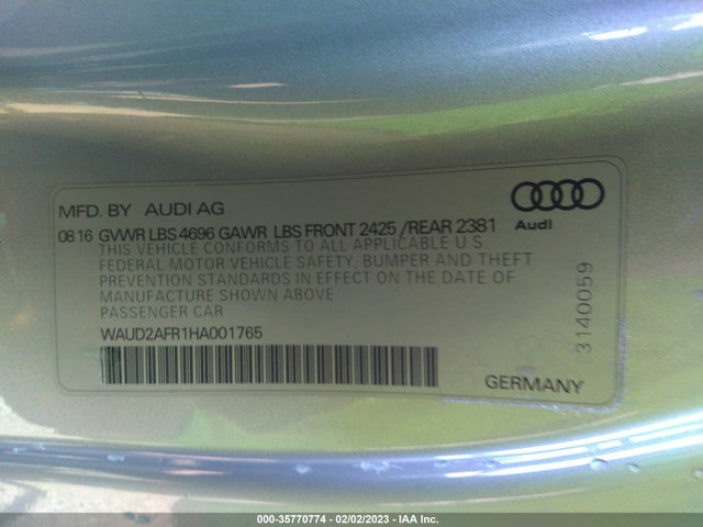 2017 Audi A5, VIN: WAUD2AFR1HA001765