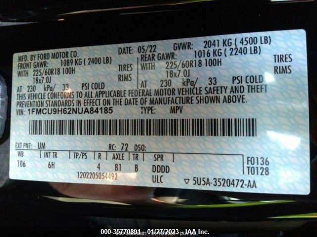 2022 Ford Escape, VIN: 1FMCU9H62NUA84185