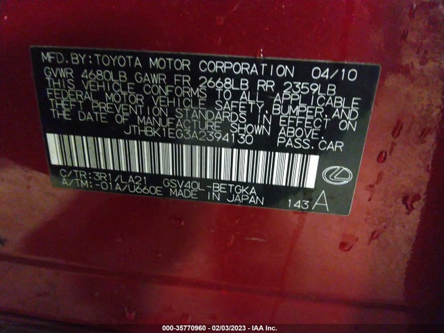 Lexus ES 350 2010 JTHBK1EG3A2394130 Image 11