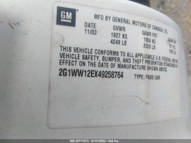 2004 CHEVROLET MONTE CARLO LS VIN: 2G1WW12EX49258764