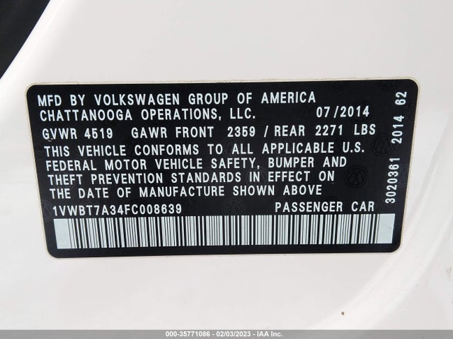 1VWBT7A34FC008639 Volkswagen Passat 1.8t Sport