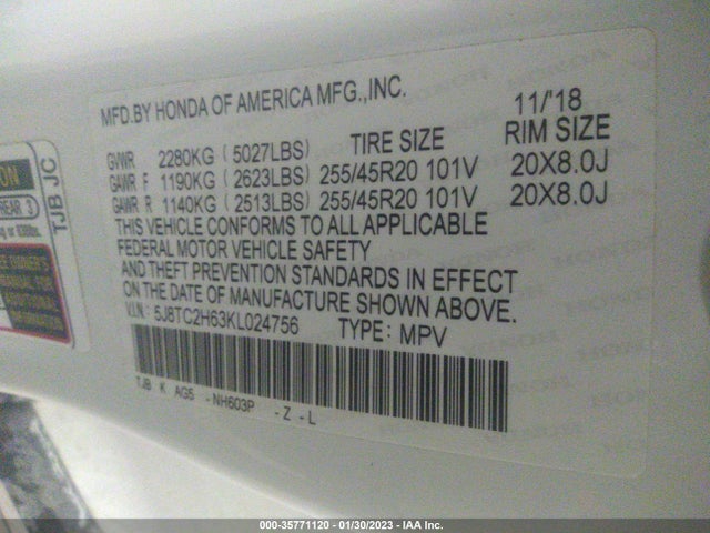 5J8TC2H63KL024756 Acura Rdx W/a-spec Pkg