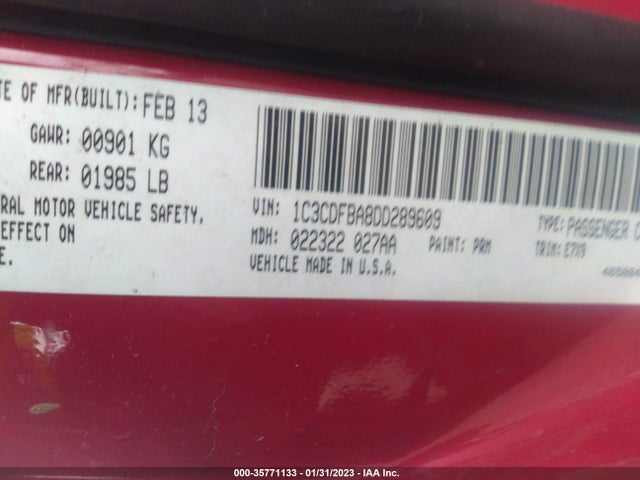 2013 DODGE DART SXT VIN: 1C3CDFBA8DD289609