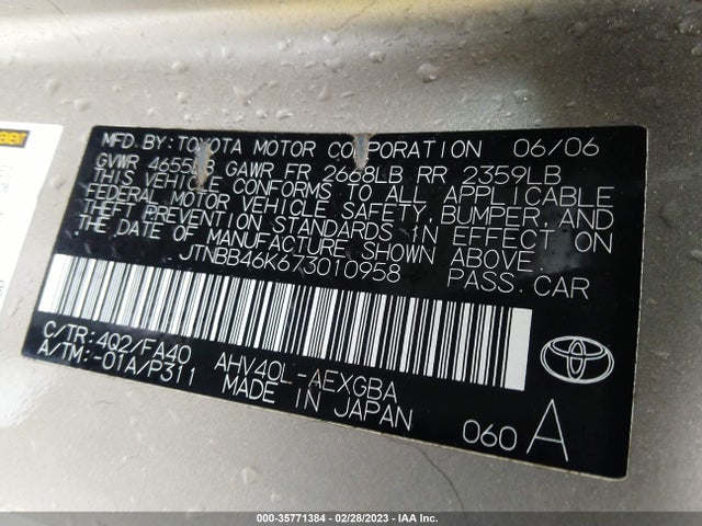Toyota CAMRY HYBRID 2007 JTNBB46K673010958 Image 10