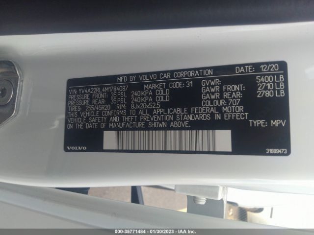 YV4A22RL4M1784087 Volvo XC60