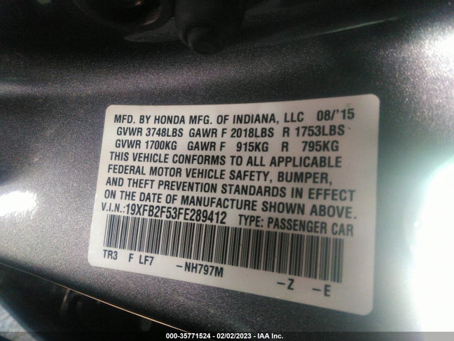 Honda Civic Sedan Lx 2015 19XFB2F53FE289412 Image 10