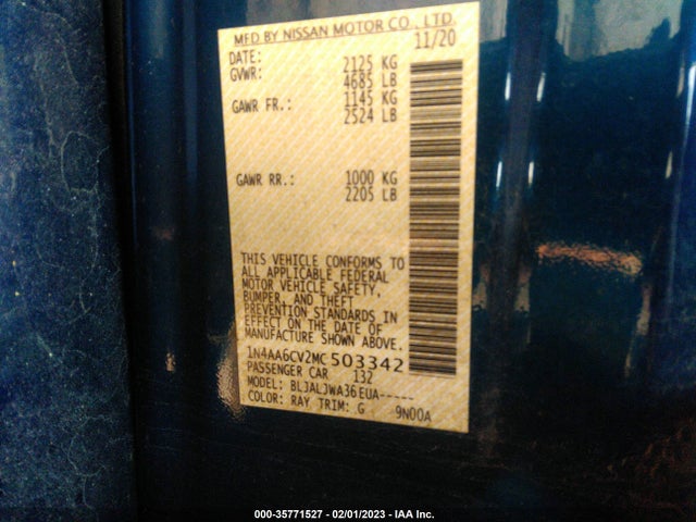 2021 Nissan Maxima, VIN: 1N4AA6CV2MC503342