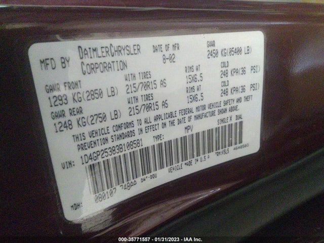 Dodge CARAVAN SE 2003 1D4GP25383B108581 Image 10