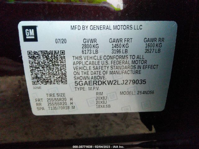 5GAERDKW2LJ279035 Buick Enclave Avenir
