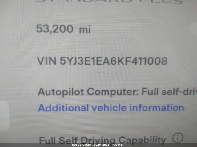 2019 Tesla 3, VIN: 5YJ3E1EA6KF411008