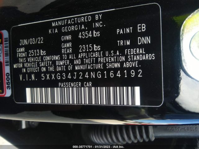 5XXG34J24NG164192 KIA K5 EX