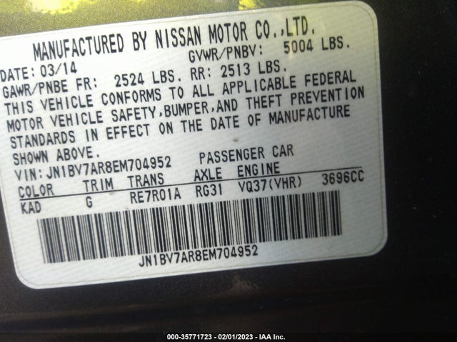 2014 INFINITI Q50 PREMIUM VIN: JN1BV7AR8EM704952