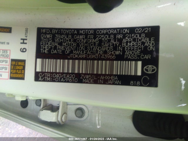 2021 Toyota Prius, VIN: JTDKAMFU6M3143966