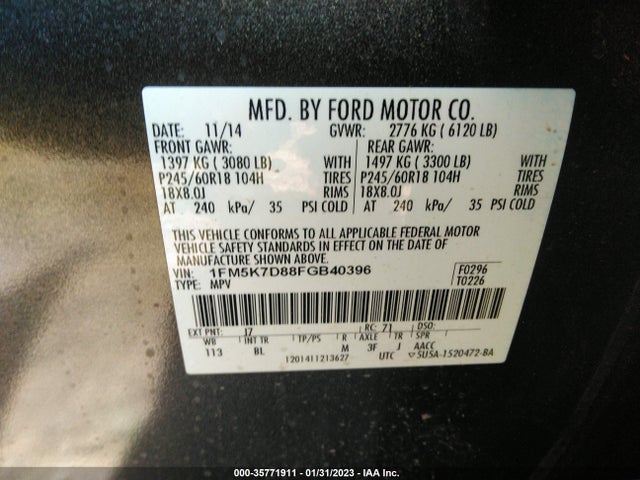 2015 Ford Explorer, VIN: 1FM5K7D88FGB40396