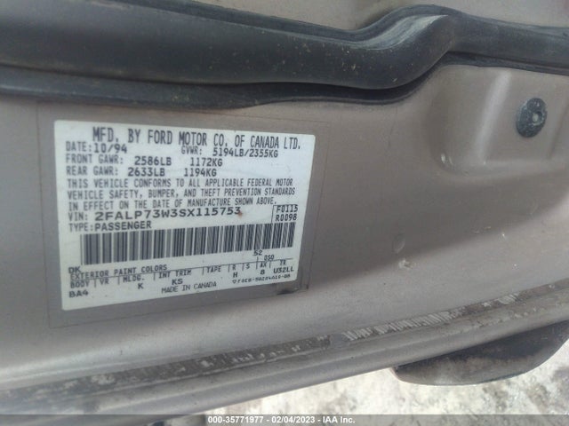 1995 FORD CROWN VICTORIA VIN: 2FALP73W3SX115753
