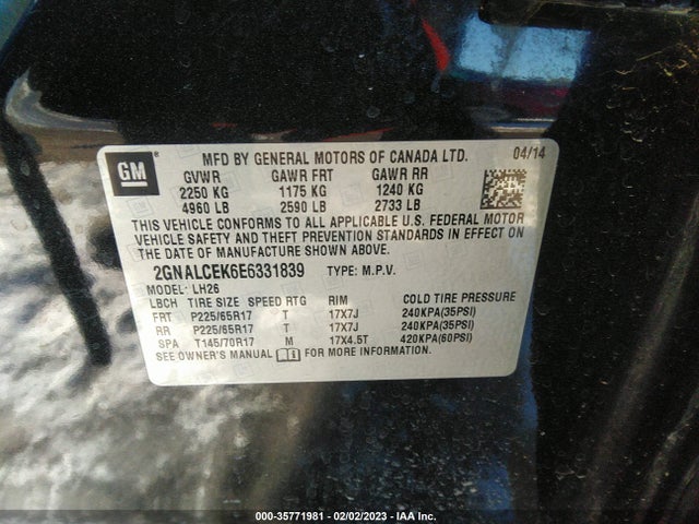 Chevrolet EQUINOX LT 2014 2GNALCEK6E6331839 Image 9