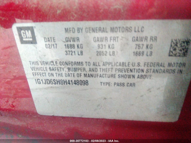 Chevrolet SONIC LT 2017 1G1JD6SH8H4148098 Image 10